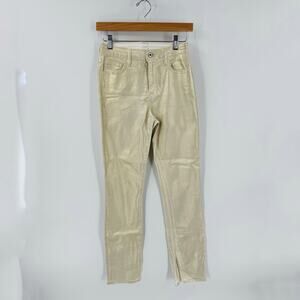 Jonathan Simkhai Metallic Gold Jeans Ankle Slit Skinny Pants Made in USA Size 26